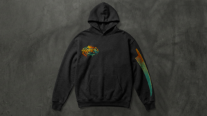 Hoodie schwarz, Logo seitlich + Pfeil am Ärmel
