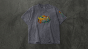 T-Shirt grau, kurzärmelig, Logo + Pfeil